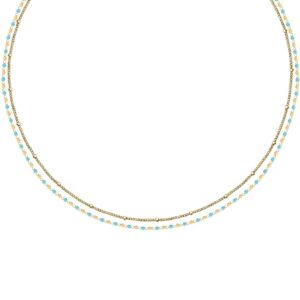 La Petite Story Gold Tone Steel Necklace With Light Blue Beads LPS10ARR10 For Women