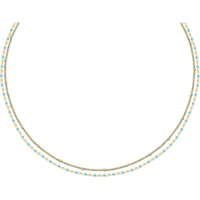 La Petite Story Gold Tone Steel Necklace With Light Blue Beads LPS10ARR10 For Women