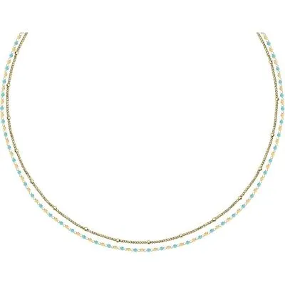 La Petite Story Gold Tone Steel Necklace With Light Blue Beads LPS10ARR10 For Women