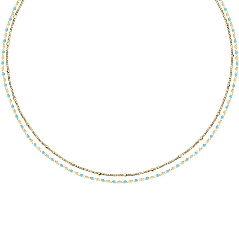 La Petite Story Gold Tone Steel Necklace With Light Blue Beads LPS10ARR10 For Women