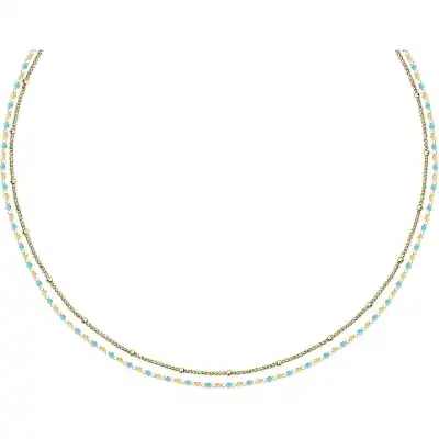 La Petite Story Gold Tone Steel Necklace With Light Blue Beads LPS10ARR10 For Women