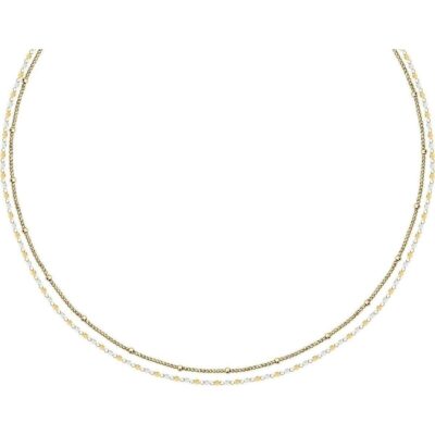 La Petite Story Gold Tone Steel Necklace With White Beads LPS10ARR11 For Women