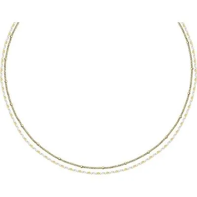 La Petite Story Gold Tone Steel Necklace With White Beads LPS10ARR11 For Women