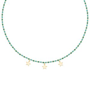 La Petite Story Gold Tone Steel Necklace With Green And Blue Beads LPS10ARR12 For Women
