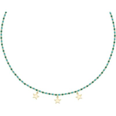 La Petite Story Gold Tone Steel Necklace With Green And Blue Beads LPS10ARR12 For Women