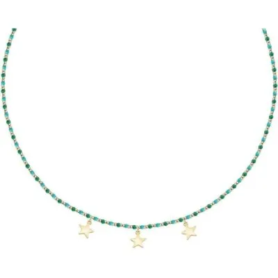 La Petite Story Gold Tone Steel Necklace With Green And Blue Beads LPS10ARR12 For Women