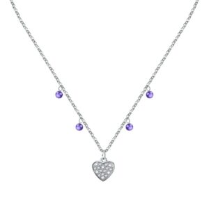 La Petite Story Steel Necklace With Clear Crystal And Tanzanite Beads LPS10ASD16 For Women