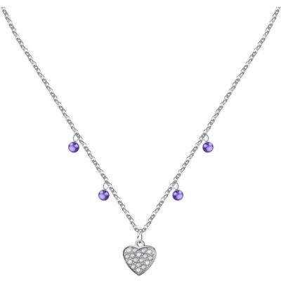 La Petite Story Steel Necklace With Clear Crystal And Tanzanite Beads LPS10ASD16 For Women