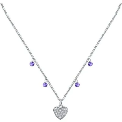 La Petite Story Steel Necklace With Clear Crystal And Tanzanite Beads LPS10ASD16 For Women