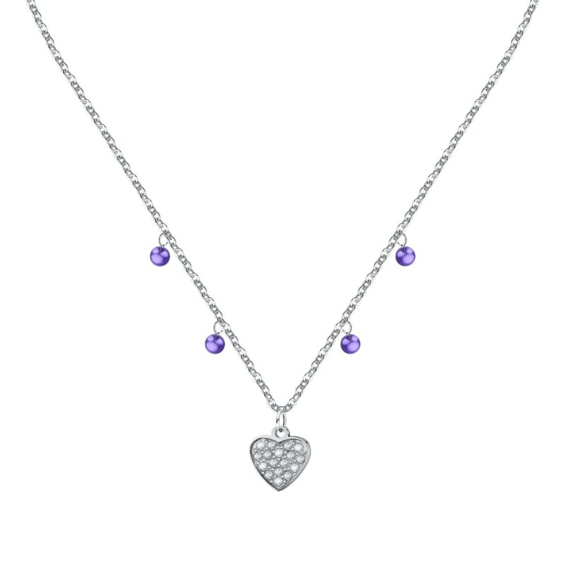 La Petite Story Steel Necklace With Clear Crystal And Tanzanite Beads LPS10ASD16 For Women
