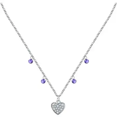 La Petite Story Steel Necklace With Clear Crystal And Tanzanite Beads LPS10ASD16 For Women