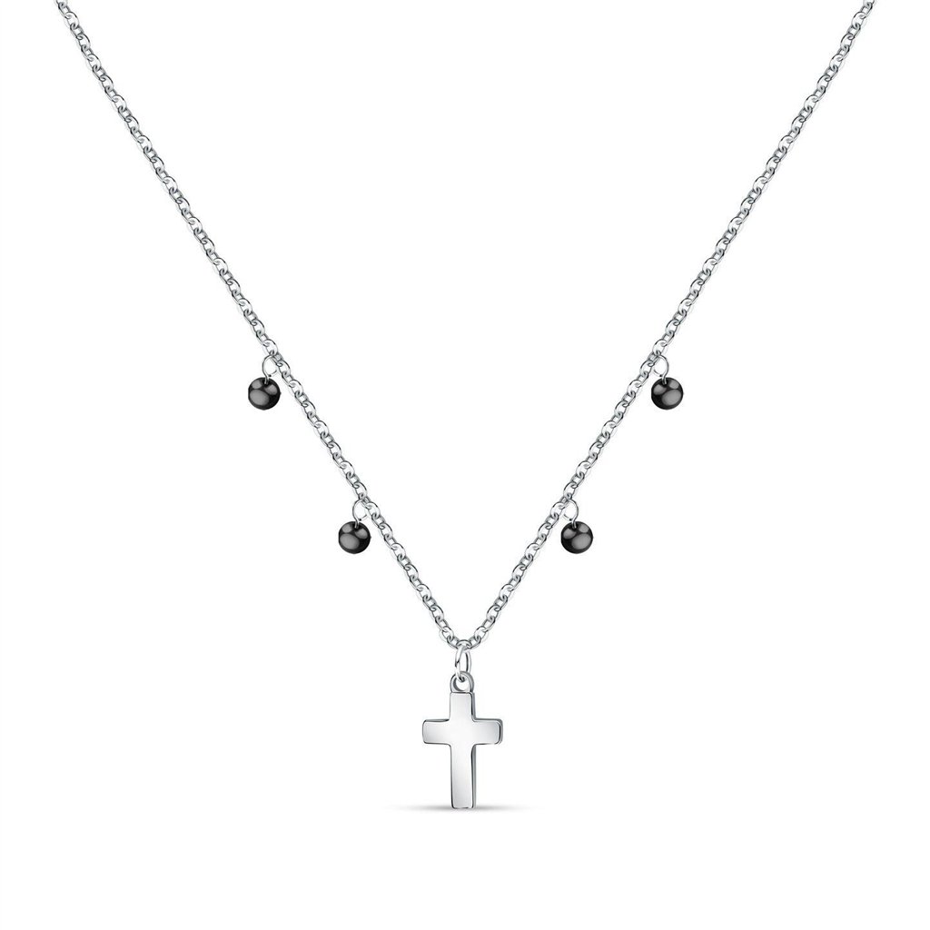 La Petite Story Steel Cross Necklace With Clear Zircon And Black Beads LPS10ASF07 For Women