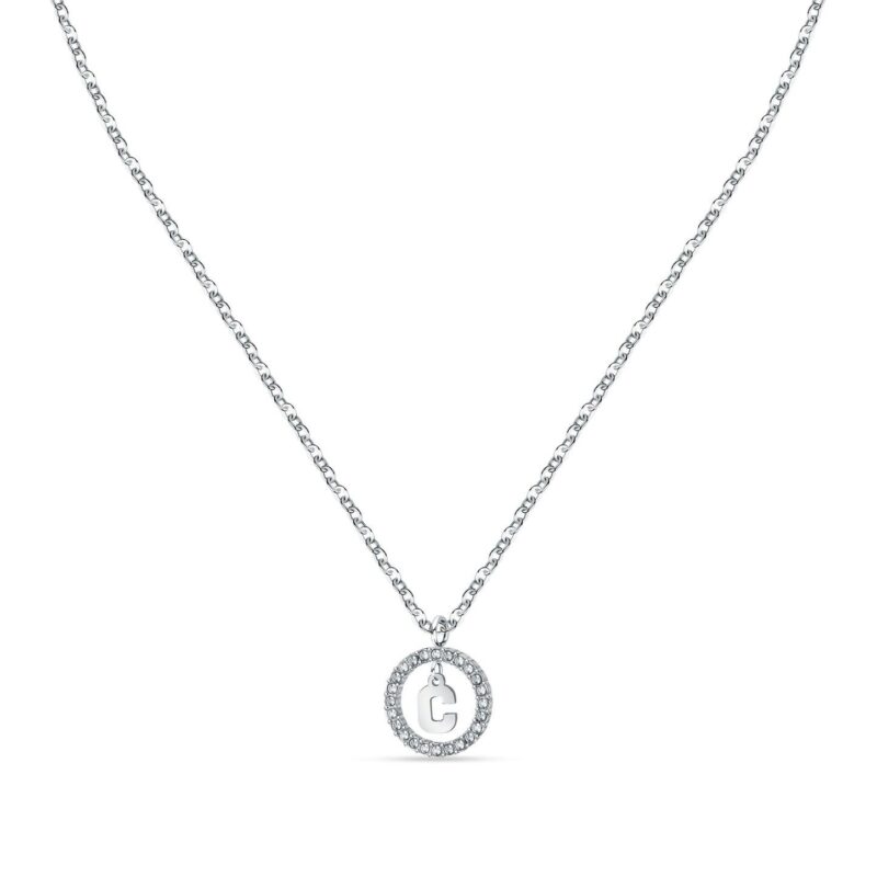 La Petite Story Letter C Steel Necklace With Clear Crystal LPS10ASF11 For Women