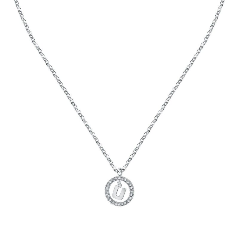 La Petite Story Letter U Steel Necklace With Clear Crystal LPS10ASF25 For Women