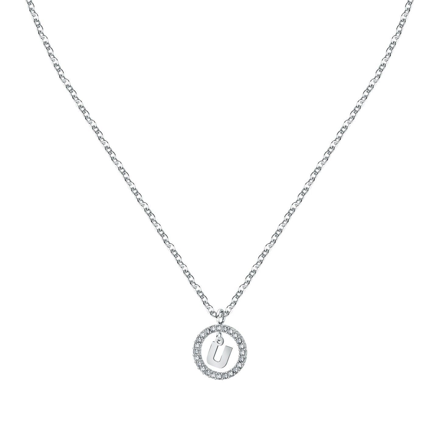 La Petite Story Letter U Steel Necklace With Clear Crystal LPS10ASF25 For Women