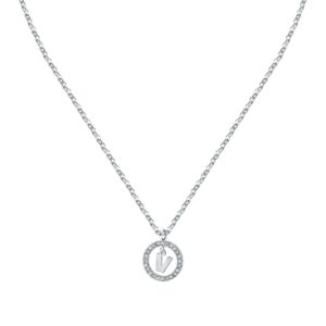 La Petite Story Letter V Steel Necklace With Clear Crystal LPS10ASF26 For Women