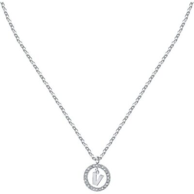 La Petite Story Letter V Steel Necklace With Clear Crystal LPS10ASF26 For Women