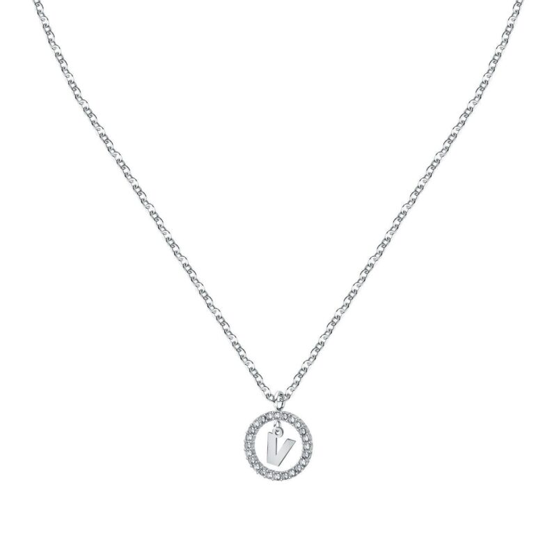 La Petite Story Letter V Steel Necklace With Clear Crystal LPS10ASF26 For Women