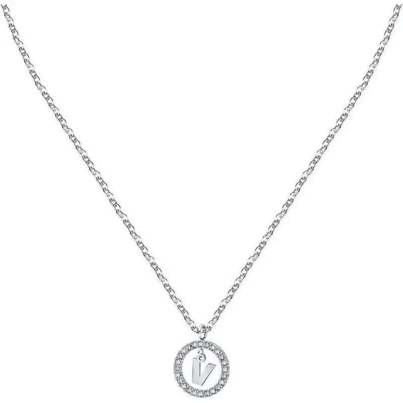 La Petite Story Letter V Steel Necklace With Clear Crystal LPS10ASF26 For Women