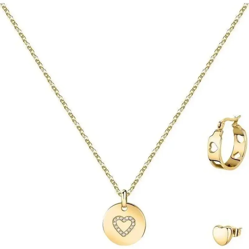 La Petite Story Gold Tone Steel Necklace And Earrings Special Set With White Zircon LPS20ASD02 For Women