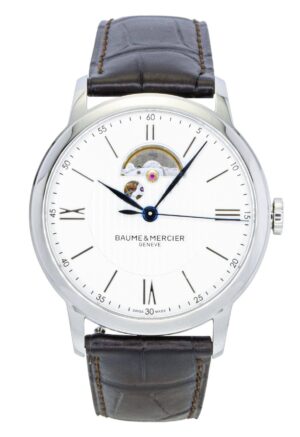 Baume & Mercier Classima Leather Strap Open Heart Silver Dial Automatic M0A10524 Men's Watch