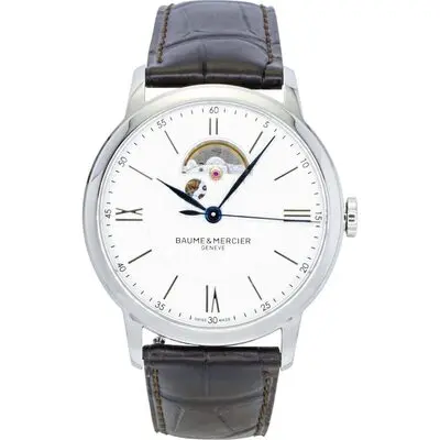 Baume & Mercier Classima Leather Strap Open Heart Silver Dial Automatic M0A10524 Men's Watch