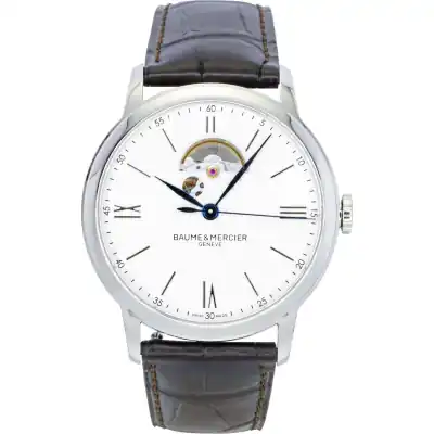 Baume & Mercier Classima Leather Strap Open Heart Silver Dial Automatic M0A10524 Men's Watch