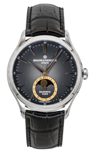 Baume & Mercier Clifton Leather Strap Moon phase Black Dial Automatic M0A10758 Men's Watch