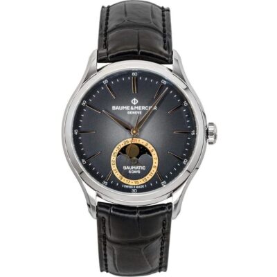 Baume & Mercier Clifton Leather Strap Moon phase Black Dial Automatic M0A10758 Men's Watch