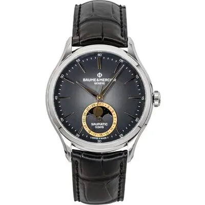 Baume & Mercier Clifton Leather Strap Moon phase Black Dial Automatic M0A10758 Men's Watch