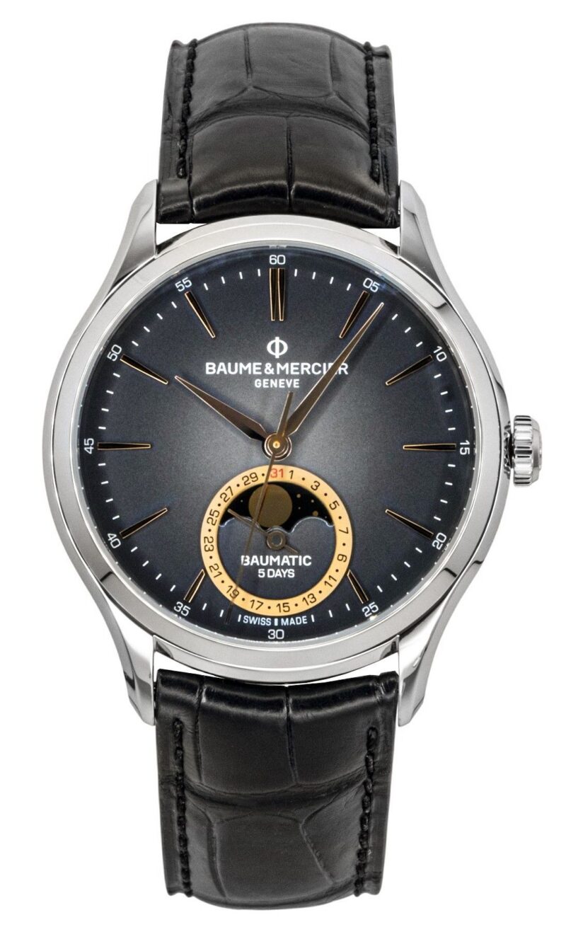 Baume & Mercier Clifton Leather Strap Moon phase Black Dial Automatic M0A10758 Men's Watch