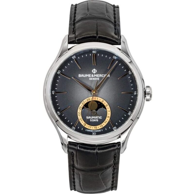 Baume & Mercier Clifton Leather Strap Moon phase Black Dial Automatic M0A10758 Men's Watch