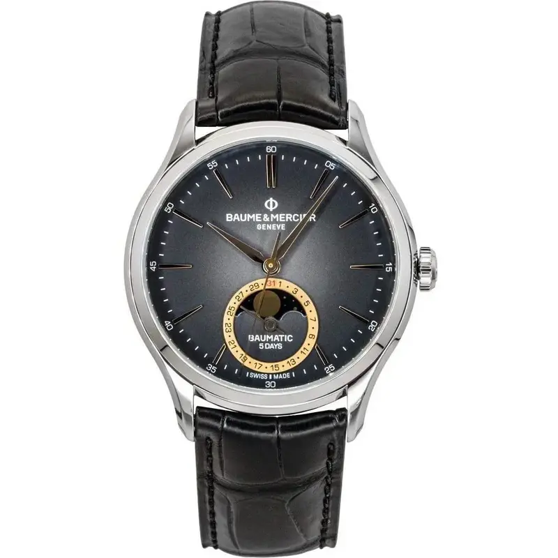 Baume & Mercier Clifton Leather Strap Moon phase Black Dial Automatic M0A10758 Men's Watch