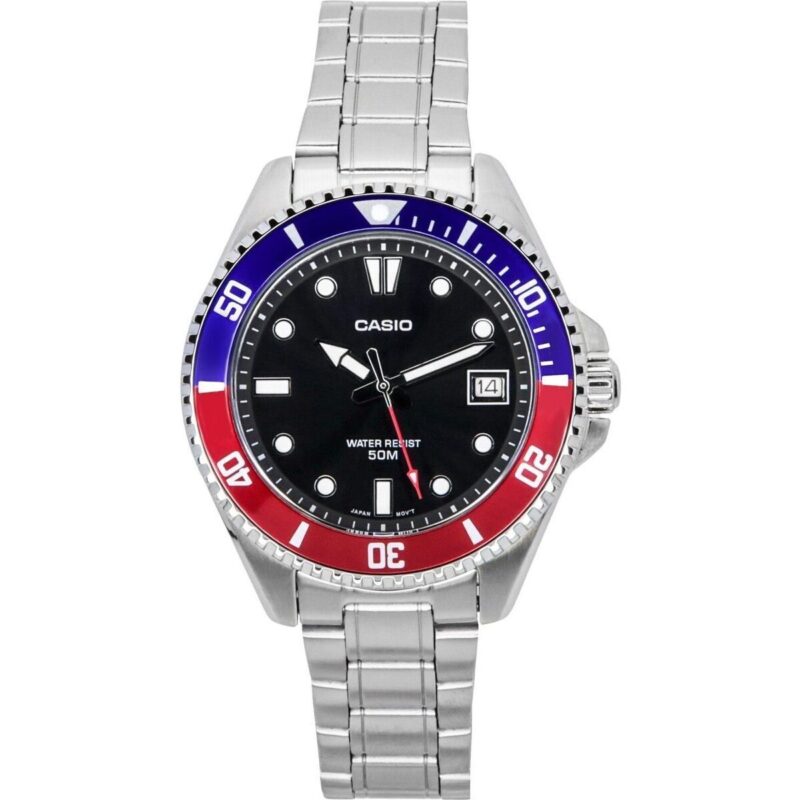 Casio Standard Analog Pepsi Bezel Stainless Steel Black Dial Quartz MDV-10D-1A3 Men's Watch Casio Standard Analog Pepsi Bezel Stainless Steel Black Dial Quartz MDV-10D-1A3 Men's Watch