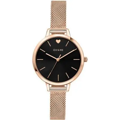 Oui & Me Petite Amourette Black Dial Rose Gold Tone Stainless Steel Quartz ME010002 Women's Watch