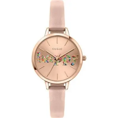 Oui & Me Petite Fleurette Rose Gold Sunray Dial Leather Strap Quartz ME010009 Women's Watch