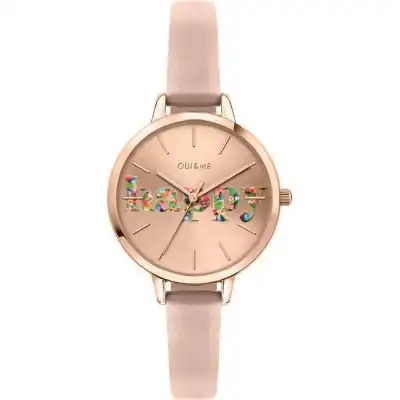 Oui & Me Petite Fleurette Rose Gold Sunray Dial Leather Strap Quartz ME010009 Women's Watch