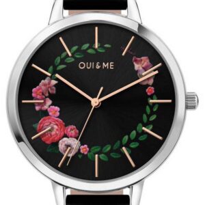 Oui & Me Grande Fleurette Black Dial Leather Strap Quartz ME010033 Women's Watch