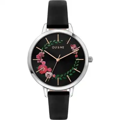 Oui & Me Grande Fleurette Black Dial Leather Strap Quartz ME010033 Women's Watch