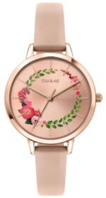 Oui & Me Fleurette Rose Gold Sunray Dial Leather Strap Quartz ME010038 Women's Watch