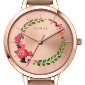 Oui & Me Fleurette Rose Gold Sunray Dial Leather Strap Quartz ME010038 Women's Watch