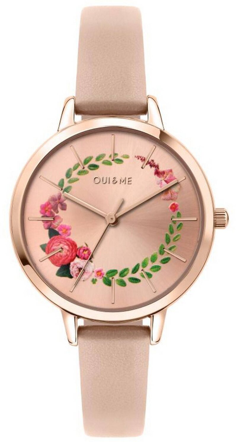 Oui & Me Fleurette Rose Gold Sunray Dial Leather Strap Quartz ME010038 Women's Watch