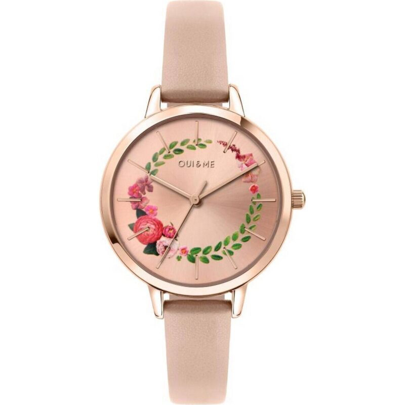 Oui & Me Fleurette Rose Gold Sunray Dial Leather Strap Quartz ME010038 Women's Watch