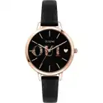 Oui & Me Fleurette Black Dial Leather Strap Quartz ME010079 Women's Watch