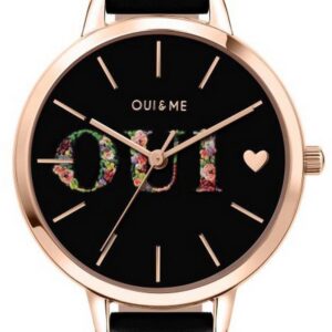 Oui & Me Fleurette Black Dial Leather Strap Quartz ME010079 Women's Watch