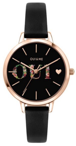 Oui & Me Fleurette Black Dial Leather Strap Quartz ME010079 Women's Watch