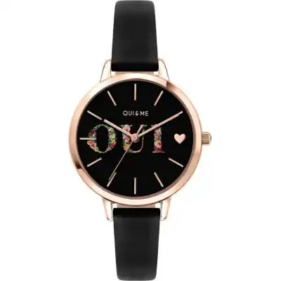 Oui & Me Fleurette Black Dial Leather Strap Quartz ME010079 Women's Watch