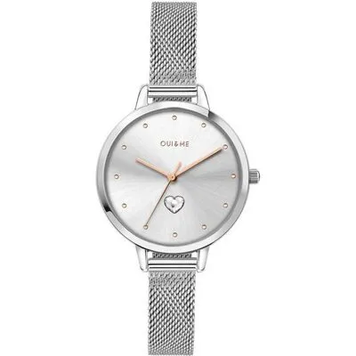 Oui & Me Petite Amourette Silver Sunray Dial Stainless Steel Mesh Quartz ME010140 Women's Watch