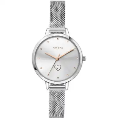 Oui & Me Petite Amourette Silver Sunray Dial Stainless Steel Mesh Quartz ME010140 Women's Watch