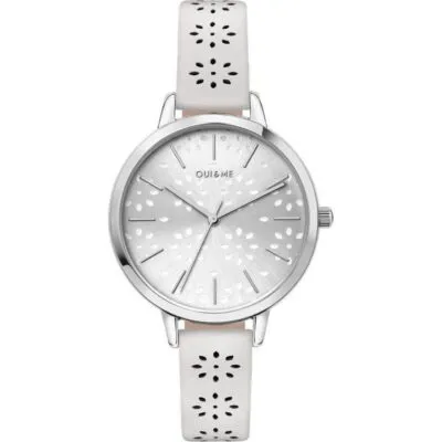 Oui & Me Amourette Silver Sunray Dial Leather Strap Quartz ME010148 Women's Watch